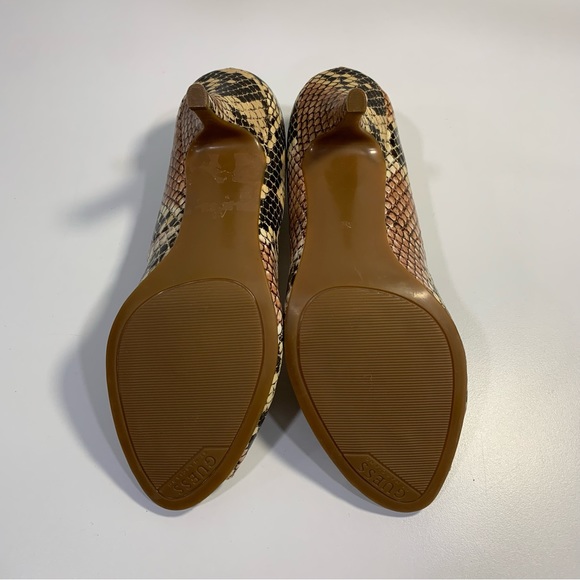 GUESS by Marciano Brown Tan Snakeskin Print Open Toe Kitty Heels Shoes Size 6 - Picture 12 of 13